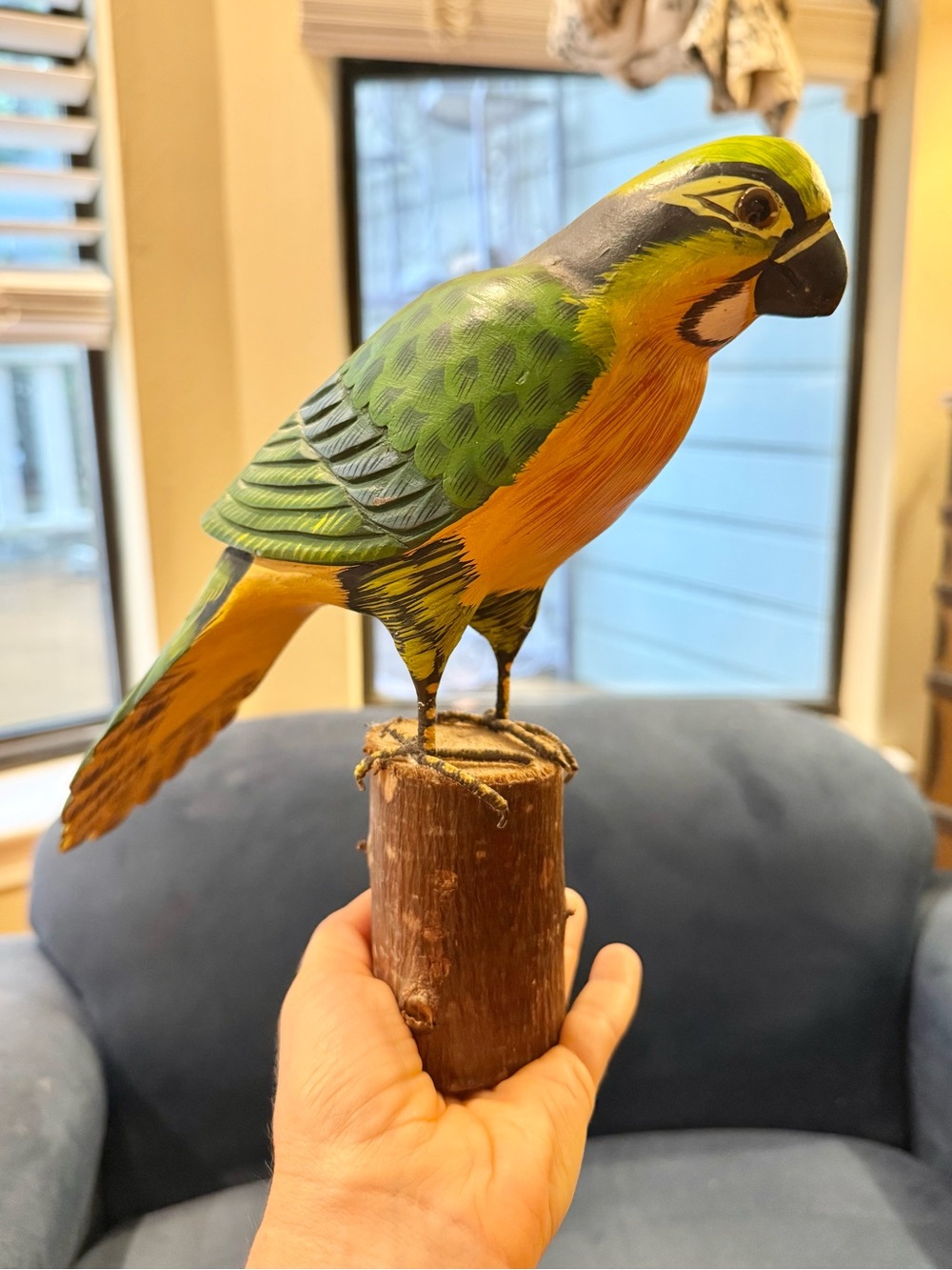 Hand Carved Painted Wooden Macaw Parrot